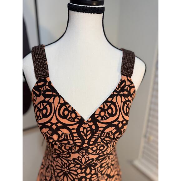 Size Small Petite Brown Floral Boho Beaded Strap Dress - Picture 3 of 8